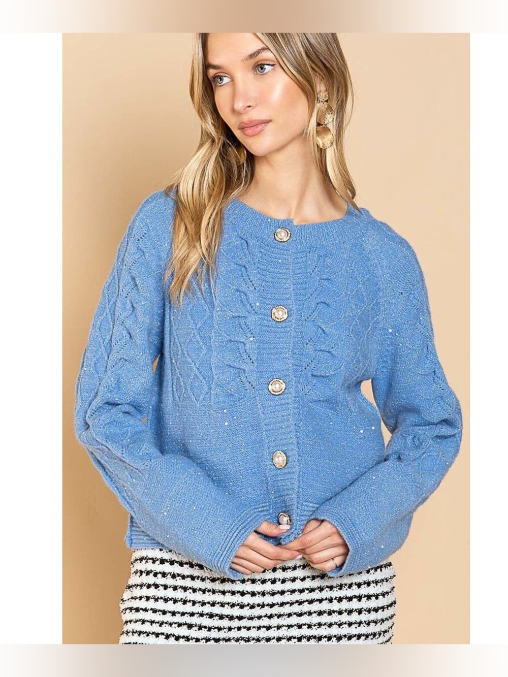 POL Sparkle Chunky Knit Blue Cardigan - Picture 2 of 7